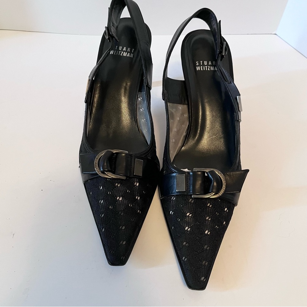 Stuart Weitzman Janet Black Mesh And Leather Slin… - image 2